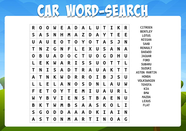 car trip wordsearch