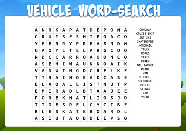 car trip wordsearch