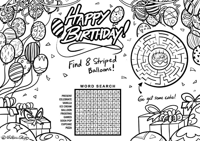 Printable Birthday Activity Sheets