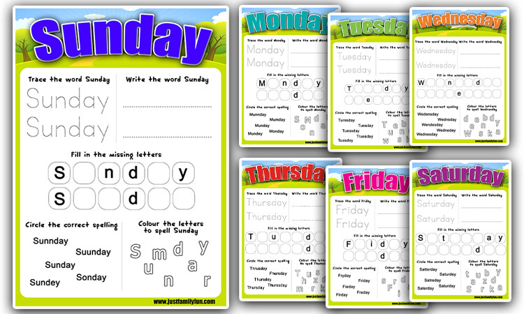 Days of the Week Writing and Spelling Sheets