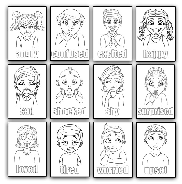 Feelings Faces Colouring Sheets 