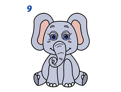 how to draw a cartoon elephant step by step