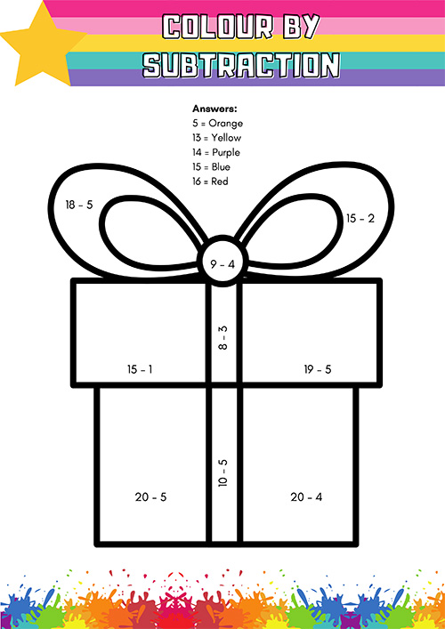 Color by number subtraction worksheet printable