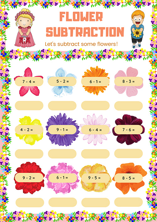 Kindergarten subtraction worksheet printable