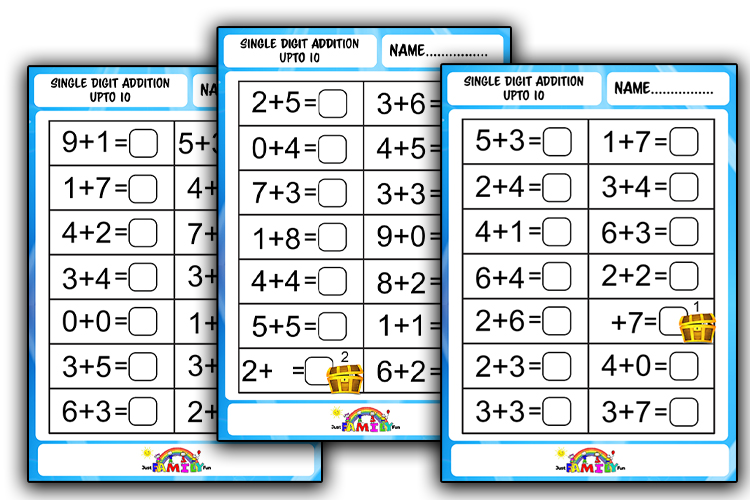 Single Digit Addition Worksheets