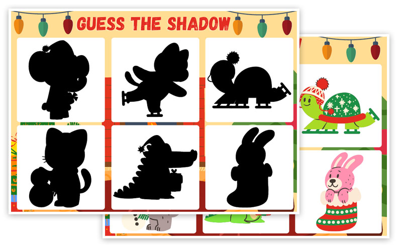 christma worksheet matching shadows