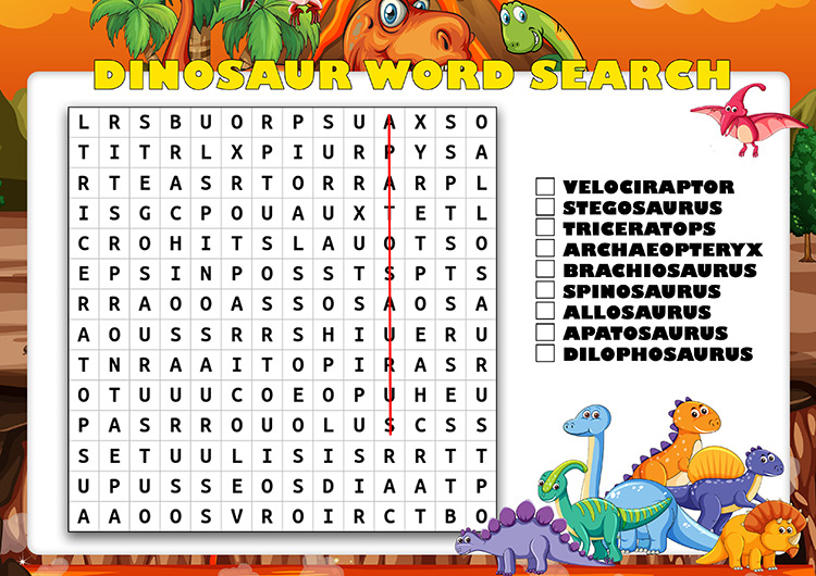 dinosaur word search answer key