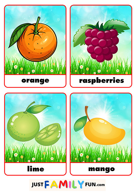 flash cards of fruits