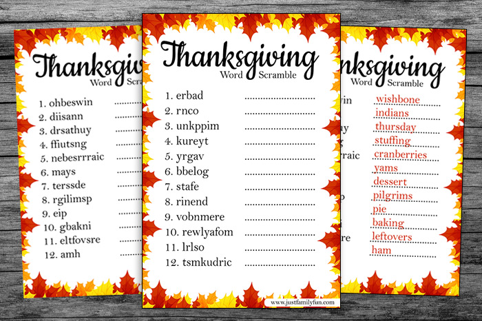 thanksgiving wordscramble