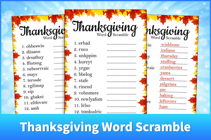 Thanksgiving Word Scramble