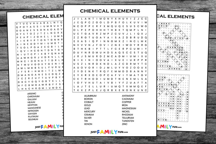 Chemical Elements Word Search