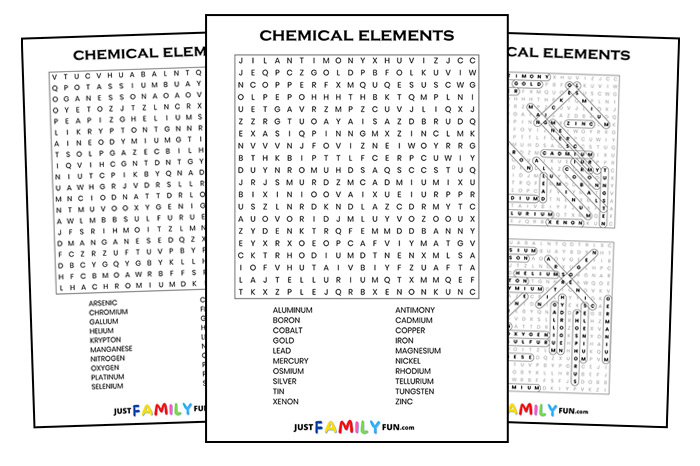 Chemical Elements Word Search