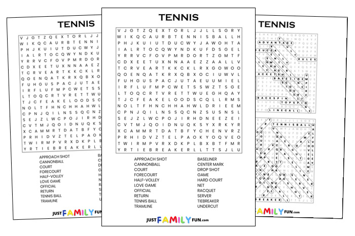 Printable tennis word search