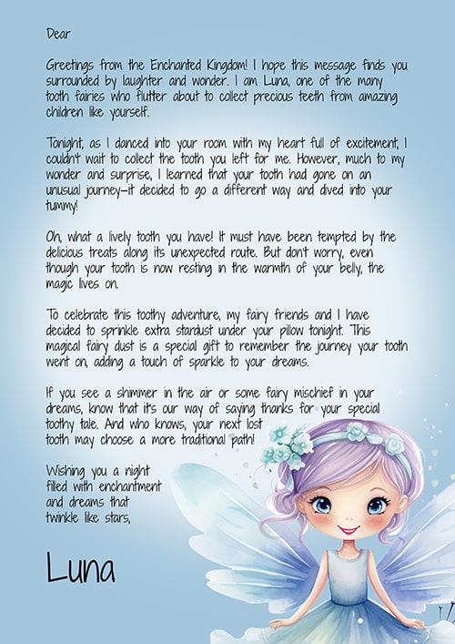 tooth fairy lost tooth letter