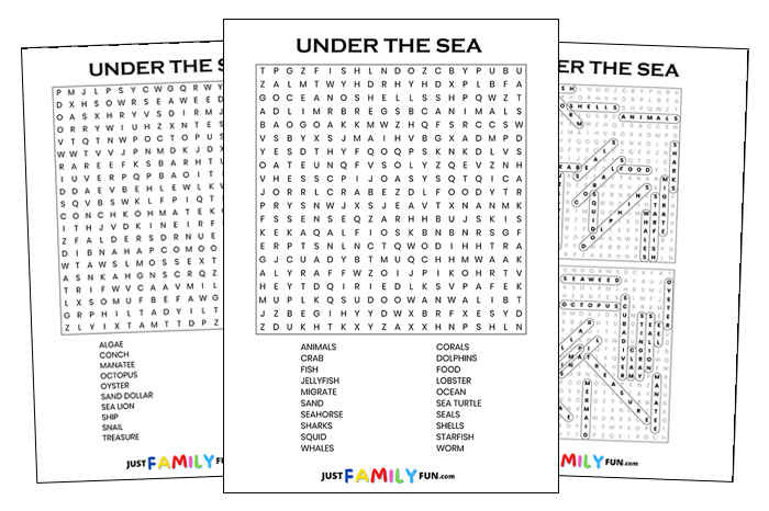 printable under the sea word search