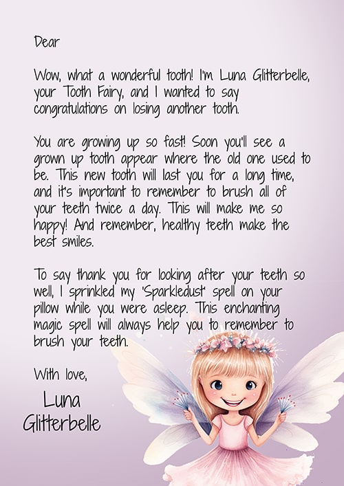 cute tooth fairy letter