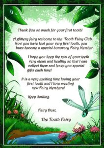 1st tooth fairy letter