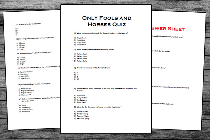 Best Only Fools And Horses Quiz Printable