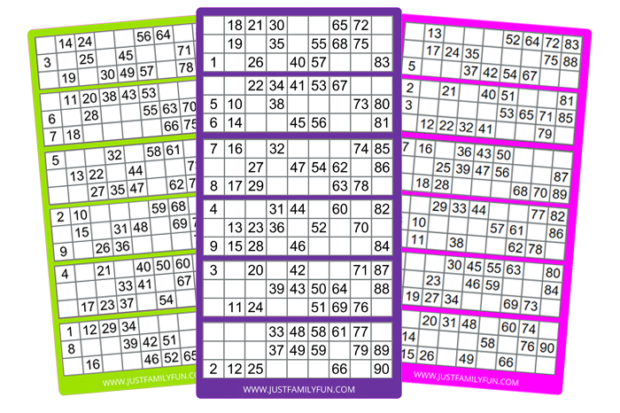 Printable bingo cards 1-90