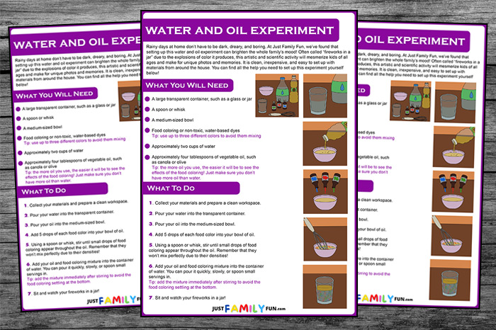oil and water experiment worksheet