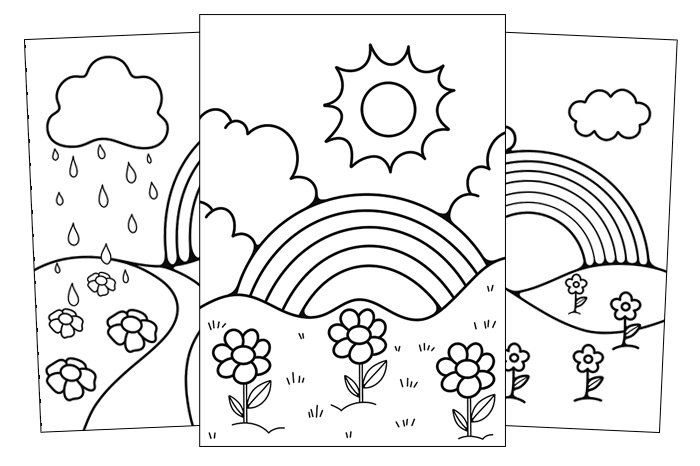 rainbow coloring page with color words