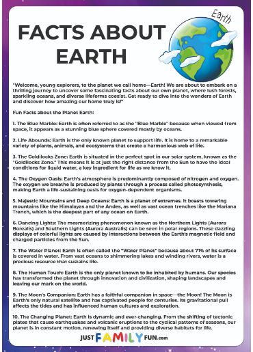 facts about earth worksheets