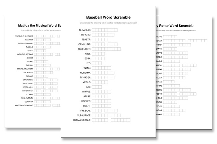 Printable Word Scramble Puzzles