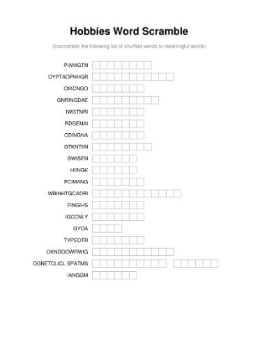 100 Printable Word Scramble Puzzles With Answers 61