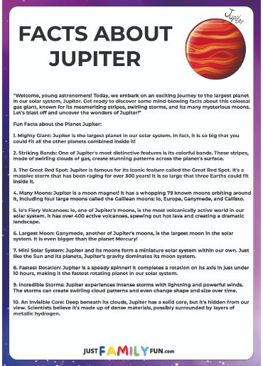 facts about jupiter worksheets