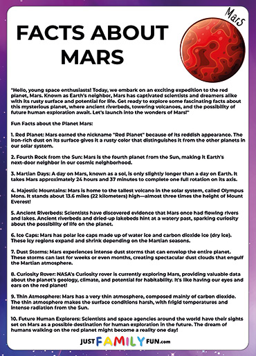facts about mars worksheets