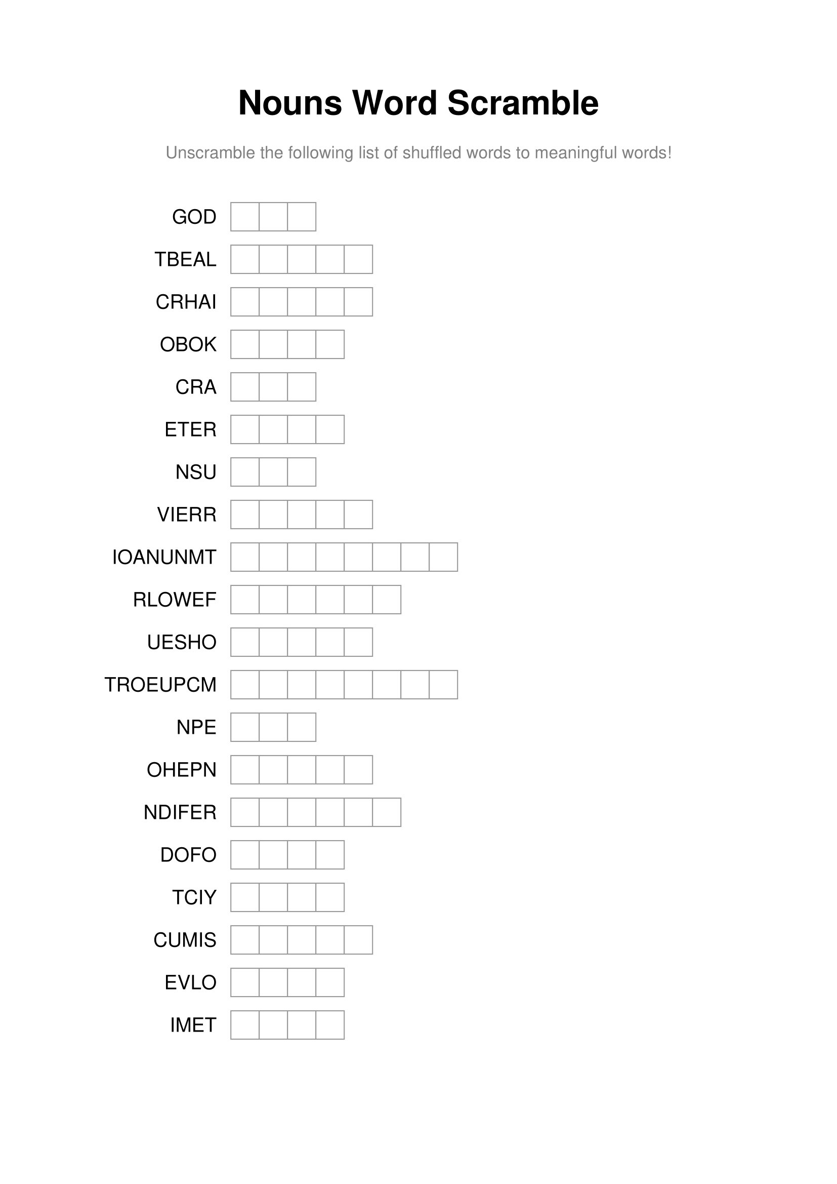 100 Printable Word Scramble Puzzles With Answers 