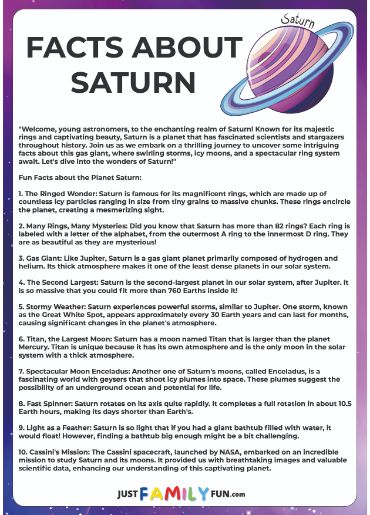 facts about saturn worksheets