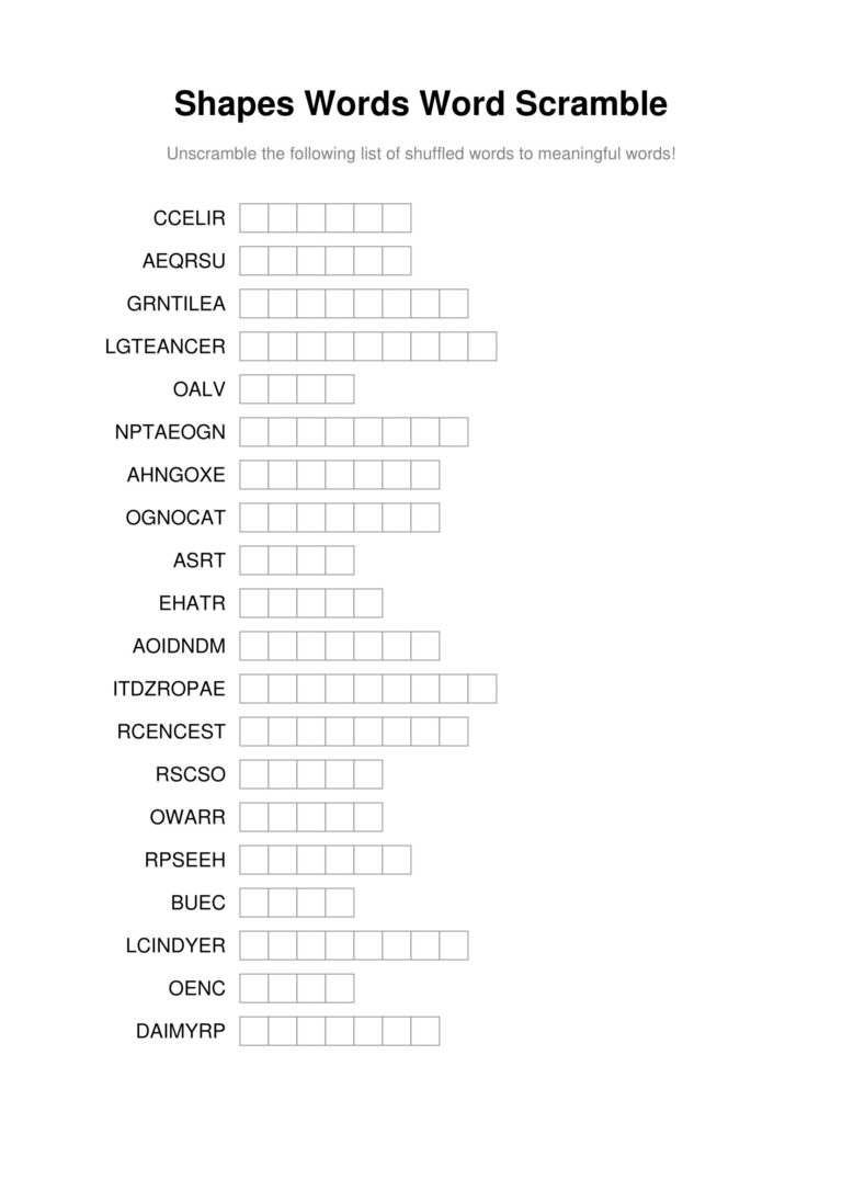 100 Printable Word Scramble Puzzles With Answers Just Family Fun