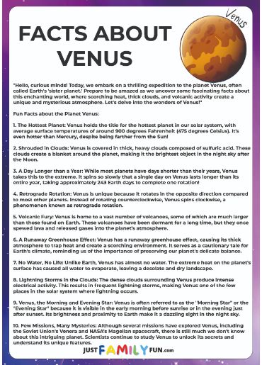 facts about venus worksheets