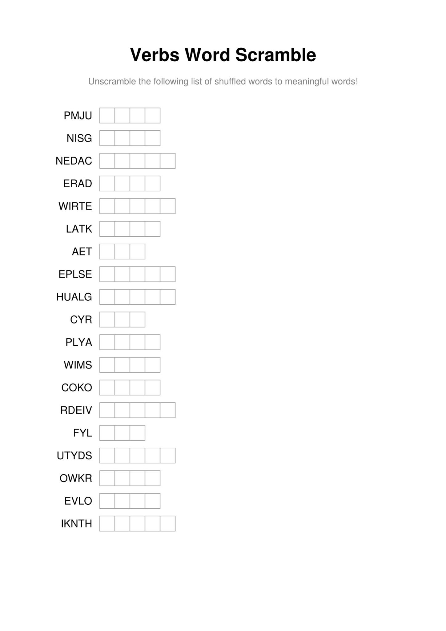 100 Printable Word Scramble Puzzles With Answers | Just Family Fun