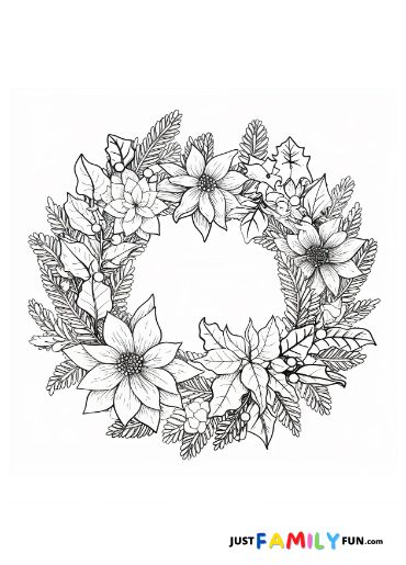 christmas wreath colouring pages