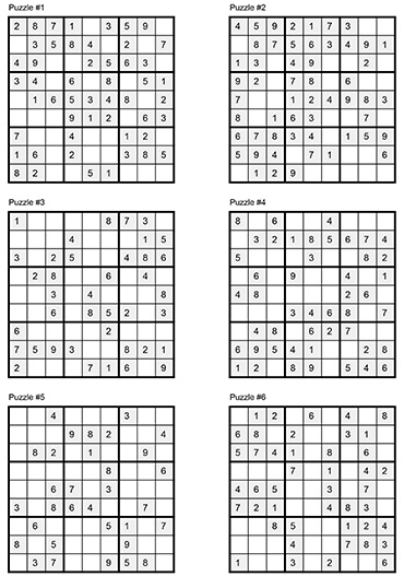 easy Sudoku Puzzles 1-12