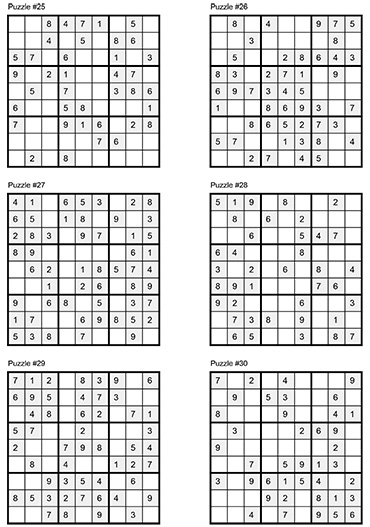 easy Sudoku Puzzles 25-36