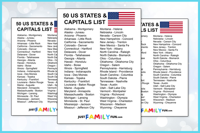 Printable US States And Capitals List PDF | Just Family Fun