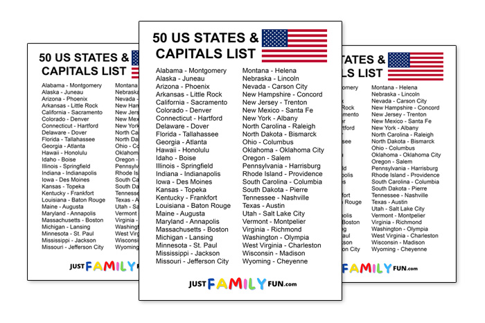 Printable US States And Capitals List PDF | Just Family Fun