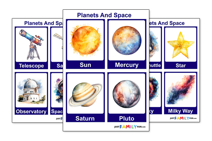 printable planets flashcards