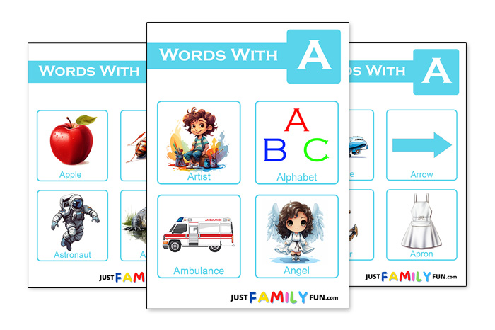 words that begin with a for kindergarten