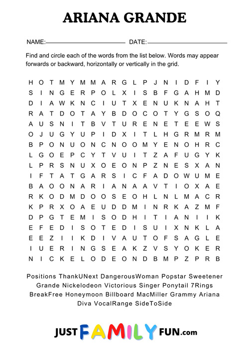 Ariana wordsearch