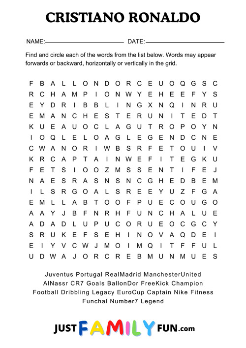 ronaldo wordsearch