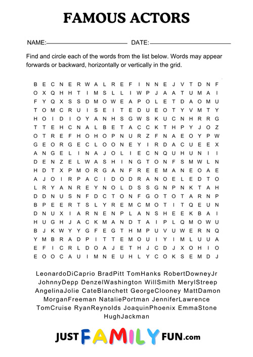 actors wordsearch