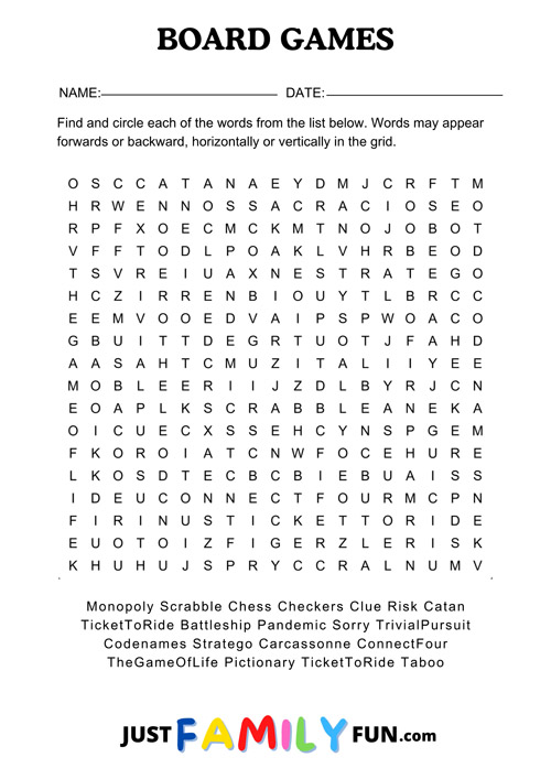 board games wordsearch