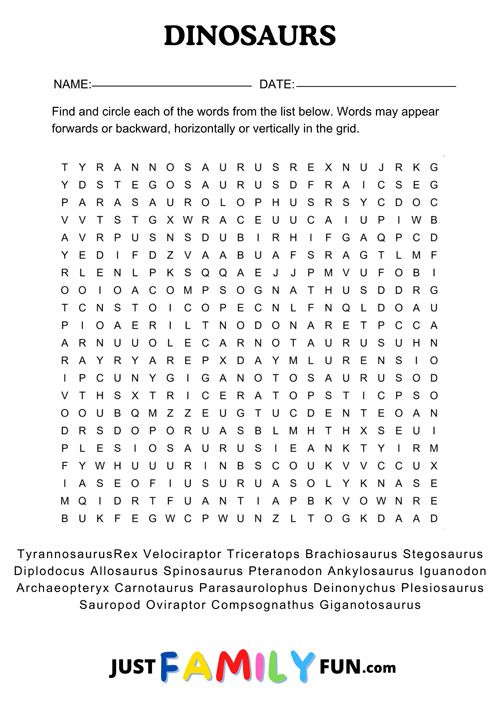 dinosaurs wordsearch