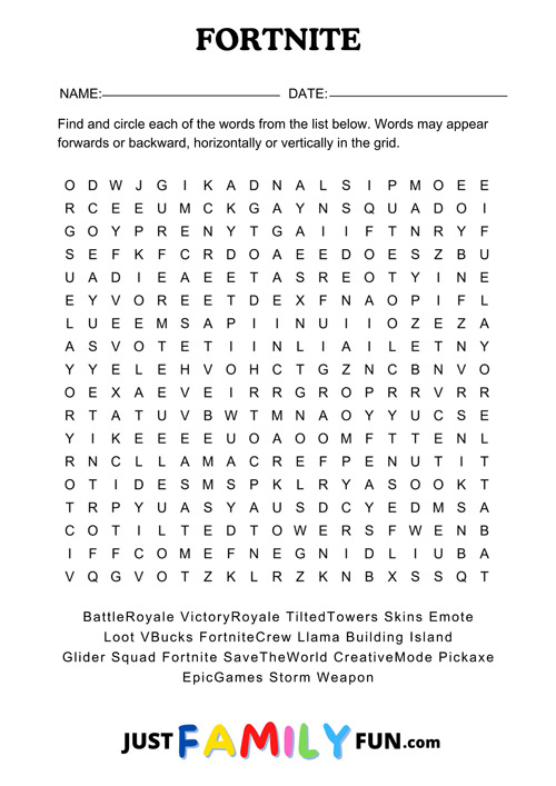 fortnite wordsearch