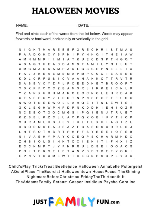 halloween movies wordsearch