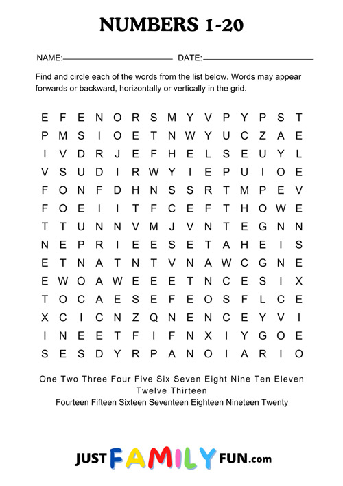 numbers wordsearch